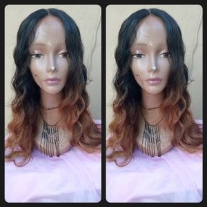 20" ombre blonde deep wave curly human blend hair wig